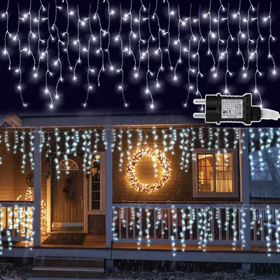 Zdjęcie produktu dla Vigevee 5 metrów, LED, lampki choinkowe "Eisregen", dekoracja świetlna do użytku wewnętrznego i zewnętrznego, zasłona świetlna z 200 diod LED, imitująca kryształki lodu, świąteczne oświetlenie, 8 trybów, dekoracja świąteczna, do użytku na imprezy, do ogrodu, kolor: biały
