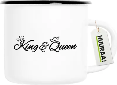 Produktbild von Huuraa Emaille Tasse King & Queen Krone 300ml Vintage Campingbecher Geschenkidee
