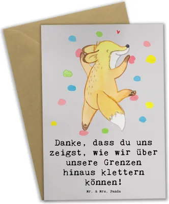 Produktbild von Mr. & Mrs. Panda Beileidskarte Klettern Trainerin Dankeschön - Grau Pastell - Geschenk, einladungskarten, Würdigung, valentinstagskarte, weihnachtskarten, Danksagung