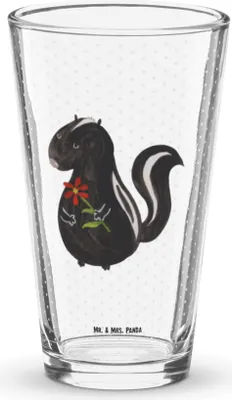 Produktbild von Mr. & Mrs. Panda Glas Stinktier Blume - Transparent - Geschenk, Wasserglas, Bierglas, Wildtier, Raubtier, Dreams, Träume, Tumbler, Longdrinkglas, Skunk, Cocktailglas