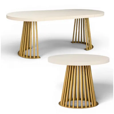 Produktbild von Ausziehbarer Esstisch 100-200 cm Kaschmir & Gold – Moderner Lamellen-Tisch, Glamour-Stil