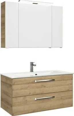 Produktbild von Pelipal Badmöbel-Set Kumba BxHxT 107 x 200 x 50 cm Frontfarbe riviera eiche mit Glas-Waschtisch weiß 99.107032647