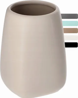 Produktbild von KADAX Keramik Badezimmer Cup "Palmi", Zahnbürstenhalter Zahnbürste, Zahnpasta, Beige, 1 Stück