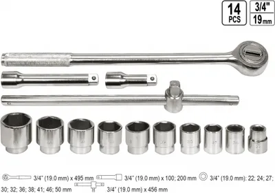 Produktbild von Steckschlüsselsatz Knarrenkasten 14 Tlg.  22-50 mm 3/4'