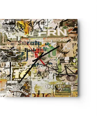 Produktbild von Wanduhr - Quadrat - Glasuhr - Graffiti modern - 40x40cm - Schleichendes Uhrwerk - Lautlos - zum Aufhängen bereit - Dekoration Modern - Wanddekoration aus Glas - C3AC40x40-3520