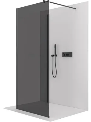Produktbild von CERANO - Duschabtrennung Walk-in Onyx Corner Round L/P - 8 mm - runde Stütze - matt schwarz, Glasfarbe: Graphit - 70x90x200 cm