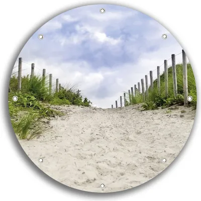 Produktbild von Wallario rundes Outdoor-Poster für Garten oder Balkon, Motiv Auf dem Weg zum Strand durch Dünen, 30 cm Durchmesser
