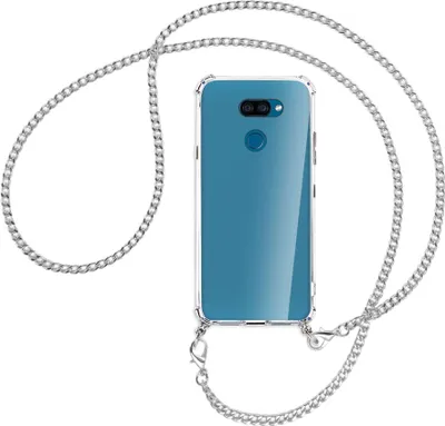 Produktbild von Handykette Backcover-Schutzhülle mit Band (Metall silberfarben) für LG K40S LMX430 - silberfarbene Kette