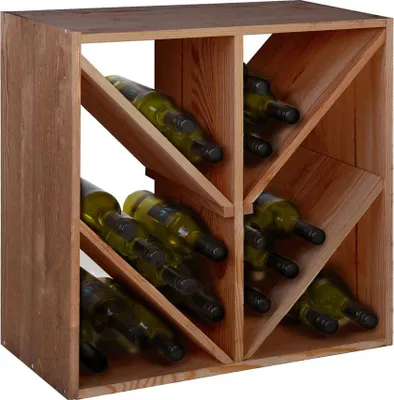 Produktbild von Weinregal 60 cm mit Diagonalfächern, Kiefernholz braun gebeizt