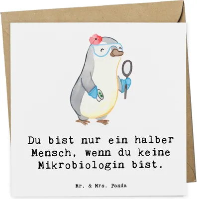 Produktbild von Mr. & Mrs. Panda Grußkarte Mikrobiologin Herz - Weiß - Geschenk, Labor, Beruf, Glückwunschkarte, Forschung, doppelkarte, Witzig, Klappkarte, anlasskarte, faltkarte