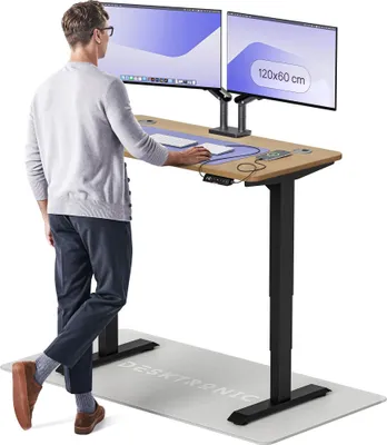 Image de Desktronic HomePro Bureau électrique réglable en hauteur 120x60cm chêne massif/noiravec fonction mémoire, technologie anti-collision, ports de charge USB-A et USB-C