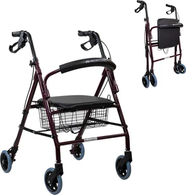 Image de Rollator Mobiclinic Escorial Rollator pliable et léger Freins à main verrouillables Aide à la marche en aluminium, panier amovible Bordeaux