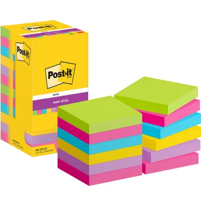Zdjęcie produktu dla Karteczki samoprzylepne Post-it® SuperSticky 654-12SS-UC - 76 x 76 mm, różne, 12 x 90 arkuszy