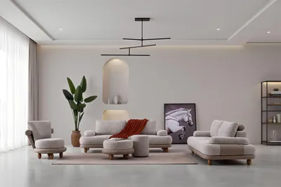 Produktbild von Sitzgruppe/Sofa Set - Wohnzimmergarnitur "Magnolia" 3+3+1 + Hocker-Beige