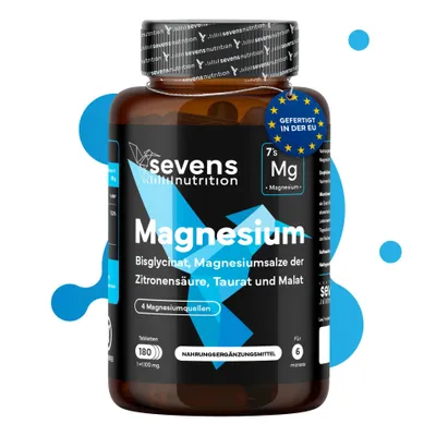 Produktbild von Magnesium Komplex Tabletten hochdosiert 4 fach Bisglycinat Citrat 180 Stück – Sevens