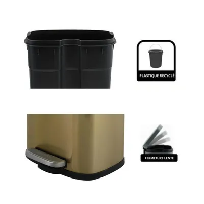 A collage showing different parts and features of a trash can.