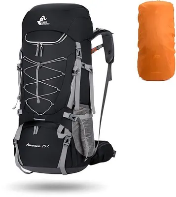 Produktbild von CarryQuest® - 75L Camping Rucksack Wasserabweisend Trekkingrucksack mit Regenhülle Schuhfach Outdoor Trekking Herren Damen Schwarz