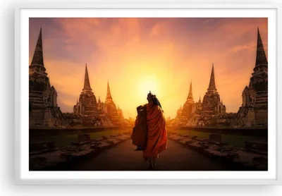 Produktbild von Gerahmtes Poster - Weißer Rahmen - Tempel Mönch - 91,5x61 cm - Wand Bild - Wanddeko - Wandbilder - Kunstposter - Wandposter - Bilderrahmen - Bilder - Kunstdruck - Wandbild - P2WAA91x61-3472