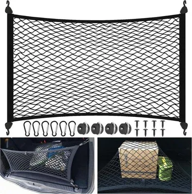 Obrázok produktu pre Sieť do batožinového priestoru auta 80 x 60 cm, elastická, 150 x 110 cm, 4 háčiky, univerzálna