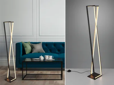 Produktbild von Trio Leuchten - Design Stehleuchte I Stehlampe I Standleuchte I Lampe I Leuchte schwarz mit Gold I Messing inkl. LED 3-stufig dimmbar in Kelvin - Milena Dimmer I Dimmbar I Wohnzimmer I Schlafzimmer -
