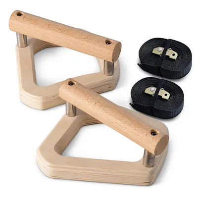 Produktbild von Holz Parallettes 2er Set, Liegestützgriffe aus Holz mit Rutschfestem Standfuß, Calisthenics Push Up Bars für Krafttraining