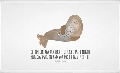 Produktbild von Mr. & Mrs. Panda Handtuch Robbe Lachen - Weiß - Geschenk, Nordsee, Baumwollhandtuch, Seehund, Meerestier, 50x100, Ostsee, kleines, Lustige Sprüche, Frotteehandtuch