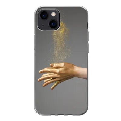 Produktbild von MuchoWow® Handyhülle Schutzhülle Hülle für iPhone 13 mini Frau mit goldgefärbten Händen und einer Glitzerwolke Silikon Softcase Handy Hülle - Softcase