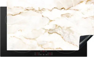 Produktbild von KitchenYeah© Herdabdeckplatte Marmor - Limette - Gold - Luxus - Marmoroptik - Weiß , 89x51cm, Küche Deko, Glaskeramikkochfeld Herdabdeckung, Abdeckplatte fùr Kochfeld