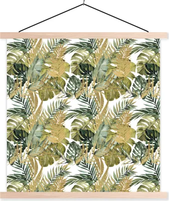 Produktbild von MuchoWow® Textilposter Tropisch - Grün - Blatt 60x60 cm mit holzfarbenen Rahmen - Wanddekoration
