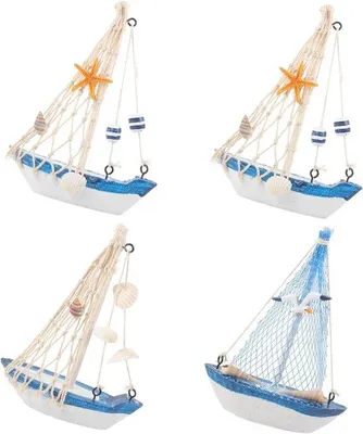 Produktbild von Segelboot Ornamente - Mini Scheepjes - Startseite Dekoration - Vierer Set - 15 x 11 cm - Verschiedene Farben