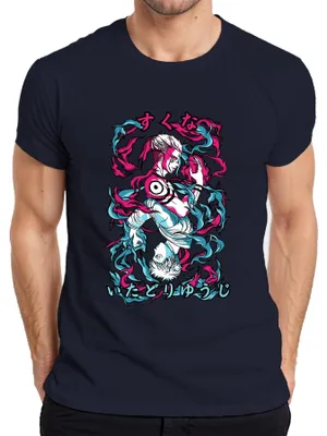 Productafbeelding van Jujutsu Kaisen, Itadori Yuji, Sukuna, Anime, Donker, Vlammen, Heren T-shirt, Marineblauw, Maat M