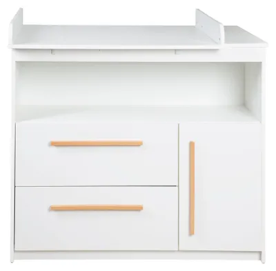 Produktbild von roba Wickelkommode Lilo inkl. abnehmbarem Wickelaufsatz - Wickeltisch mit 2 Schubladen & 1 Tür - Griffe aus Holz - Weiß