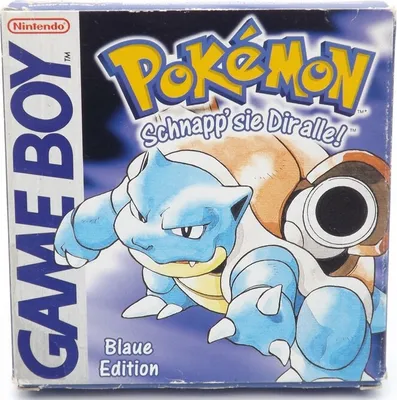 The image shows the front packaging of the Pokemon - Blaue Edition game for Game Boy.