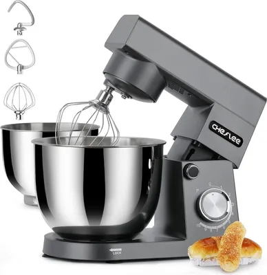 Produktbild von CHeflee Küchenmaschine 1500W Teigkneter mit 4,5 und 5,5L Edelstahlschüssel,10+P Geschwindigkeit Küchenmixer Rührhaken, Knethaken, Schneebesen