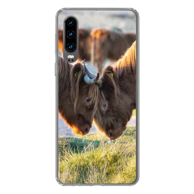 Produktbild von MuchoWow® Handyhülle Schutzhülle Hülle für Huawei P30 Schottische Highlander - Tiere - Sonne Silikon Softcase Handy Hülle - Kartenbesitzer