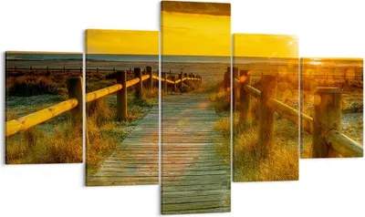 Produktbild von Bild auf Leinwand - Leinwandbild - Fußgängerbrücke Strand Urlaub Sonne - 125x70cm - Wand Bild - Wanddeko - Leinwanddruck - Bilder - Kunstdruck - Leinwand bilder - Wandkunst - EA125x70-2786
