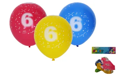 Produktbild von Aufblasbarer Ballon 30 cm – 5er-Set, mit der Zahl 6