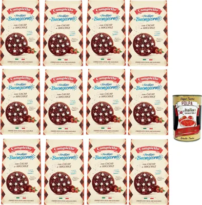 Produktbild von Campiello Il Frollino del Buongiorno con cacao e nocciole Shortbread mit Kakao und Haselnüssen, biscuits cookies 100% Italienische Kekse 12x 350g + Italian Gourmet polpa 400g