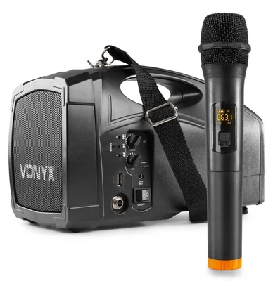 Immagine prodotto di Altoparlante portatile per amplificazione – 100W di potenza – Microfono wireless – Bluetooth – Batteria integrata