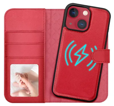 Obrázok produktu pre magnetické peňaženkové puzdro 2v1 na mobilný telefón iPhone 13 kryt RFID ochrana, odnímateľný magnetický kryt, kompatibilný s MagSafe, nárazuvzdorné puzdro s okienkom na fotografiu