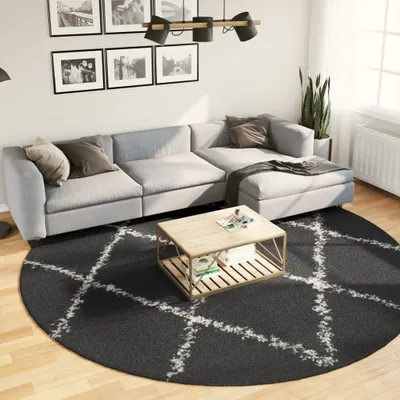 Produktbild von Design Teppich Shaggy Hochflor Modern Schwarz und Creme Ø 280 cm, Designerteppiche 2024 Neu