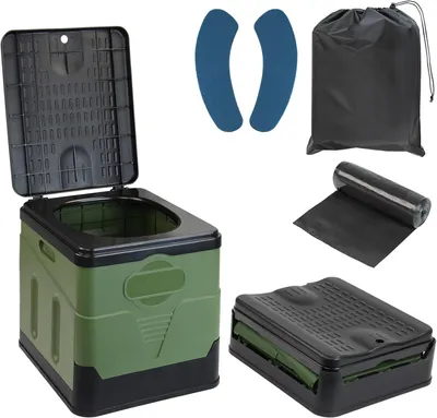 Produktbild von Campingtoilette, Faltbare Campingtoilette max 150 kg, Mobile Toilette, tragbare Toilette, Camping Klapptoilette, Grün