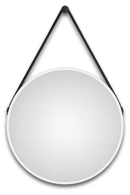 Zdjęcie produktu dla Lustro ?cienne okr?g?e Talos White Light Matt Ø 50 cm - lustro ?azienkowe z o?wietleniem po?rednim - wisz?cy pasek o wygl?dzie skóry - pod?wietlane lustro z neutralnym bia?ym ?wiat?em - wysokiej jako?ci matowa bia?a aluminiowa rama - lustro ?azienkowe