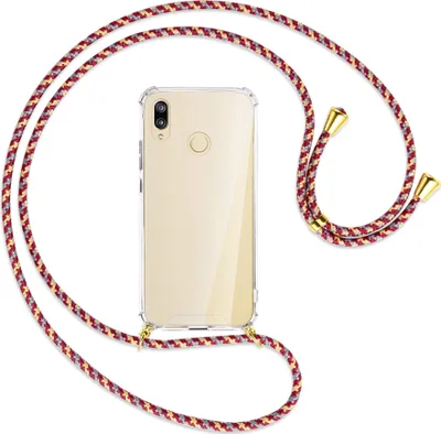 Produktbild von Handykette Backcover-Schutzhülle mit Band (Metall goldfarben) für Huawei P20 lite - weinrot/gelb/grau