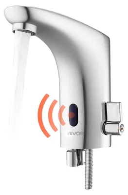 Produktbild von VEVOR Berührungslose Badezimmer-Wasserhahn, Automatischer Bewegungssensor-WC-Wasserhahn mit Lochabdeckplatte, Batteriebetrieben, Einstellbare Temperatur für 9,5 mm Rohr Gewerblicher Waschbecken, Matt Schwarz, Doppelsteuerung-h, Rundkopf L-Form