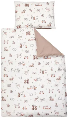 Produktbild von TupTam Kinder Bettwäsche Gemustert 2-Teilig Wendebettwäsche, Farbe: Tierchen im Wald / Hell Braun, Größe: 120x90 cm