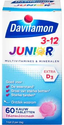 Productafbeelding van Davitamon Junior 3+ framboos (60 kauwtabletten)