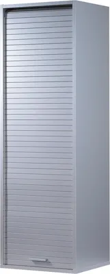 A tall, narrow cabinet with a silver roller shutter door.