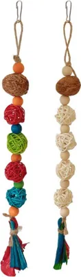 Obrázek produktu pro 2Pcs Bird Chew Toy, Papoušek Rattant & Welnut Balls Toys, závěsné barevné dřevěné korálky cockatiels ořezávání zobáku pro ptačí klec