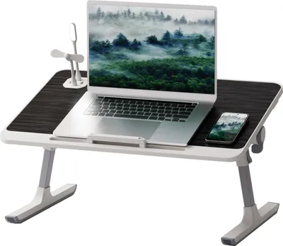 Produktbild von Laptop-Betttisch, höhen- und winkelverstellbarer Laptop-Bettständer, tragbarer Schoßtisch mit klappbaren Beinen, klappbarer Tablet-Tisch für Sofa und Couch